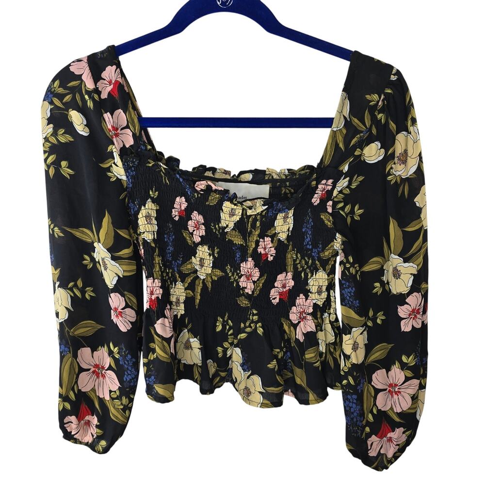 Shades of Blond Dark Floral Smocked Peplum Crop Blouse Size XS
